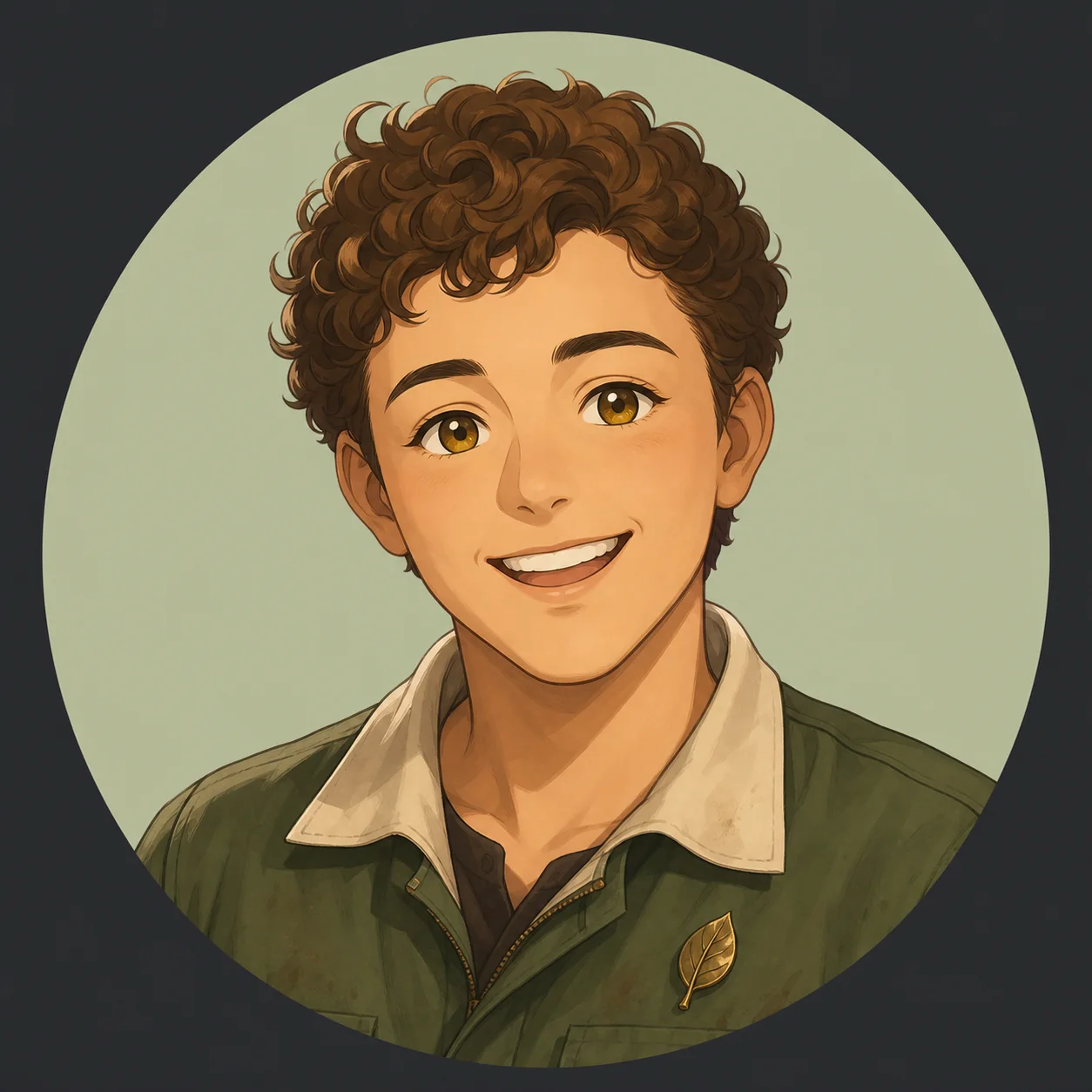 Friendly anime avatar of an adult botanical workshop mechanic