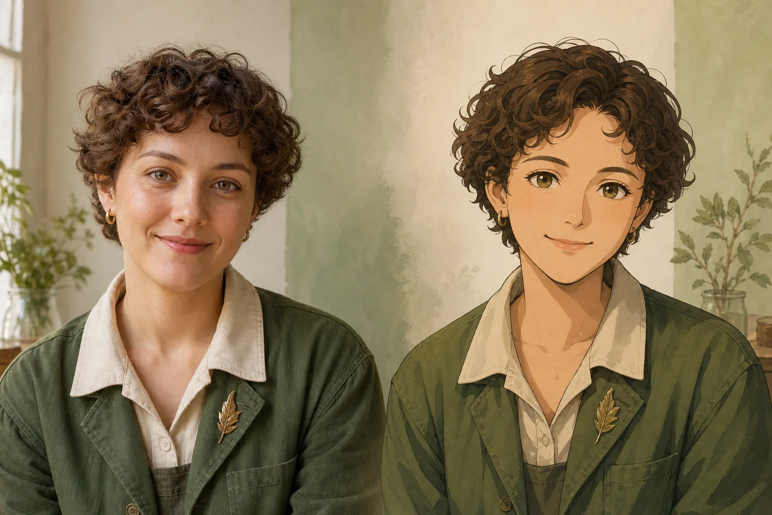 Matching natural portrait and anime character result created from the same visual reference