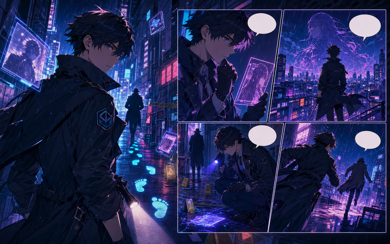 A cyber detective comic case study with consistent visual style across panels