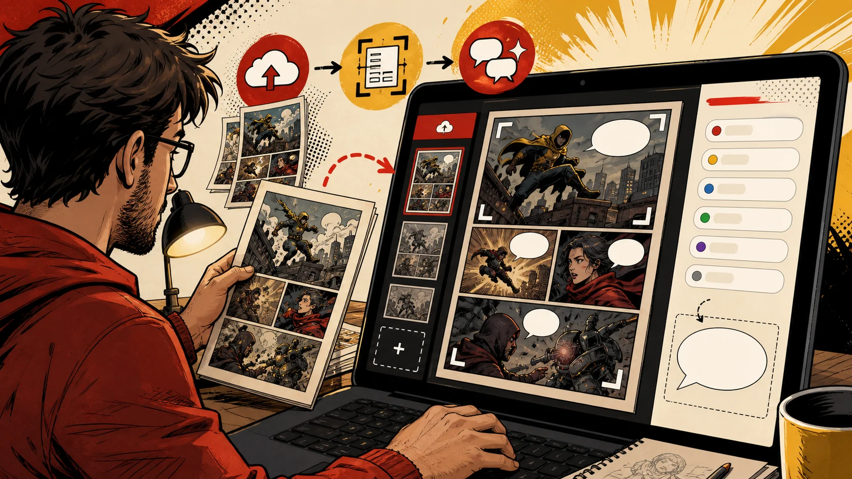 Comic translator online workflow with upload and OCR steps