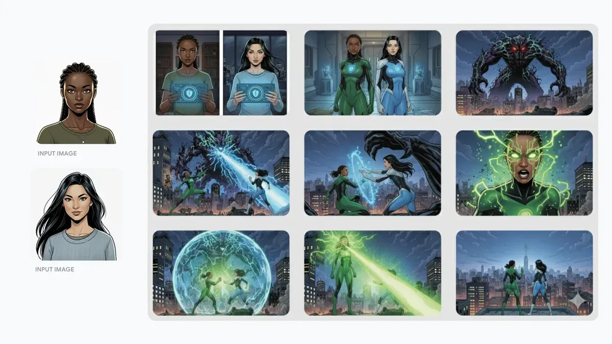 Nine-Part Superhero Story, published Nano Banana example