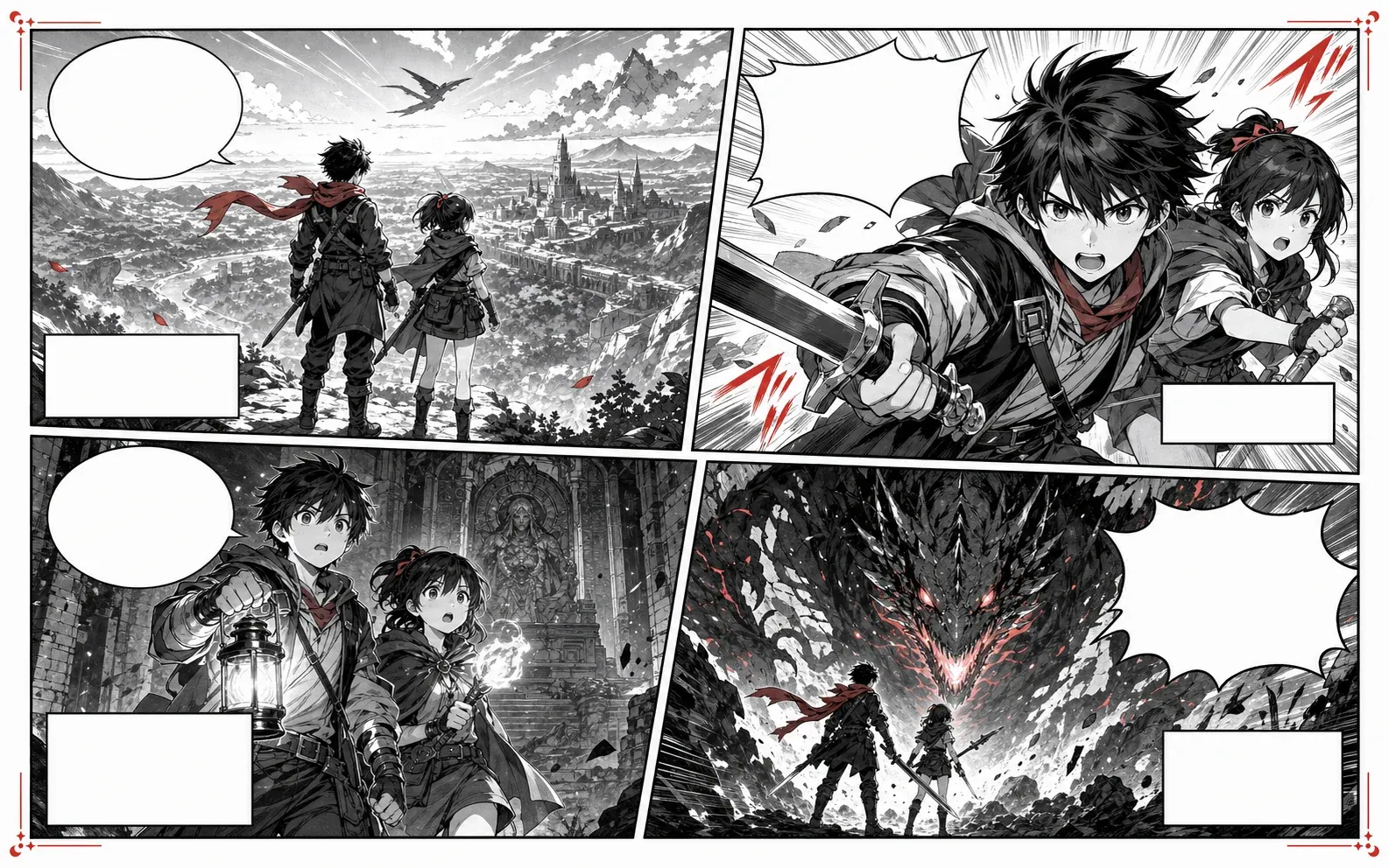 Manga translator before and after preview with blank manga speech bubbles